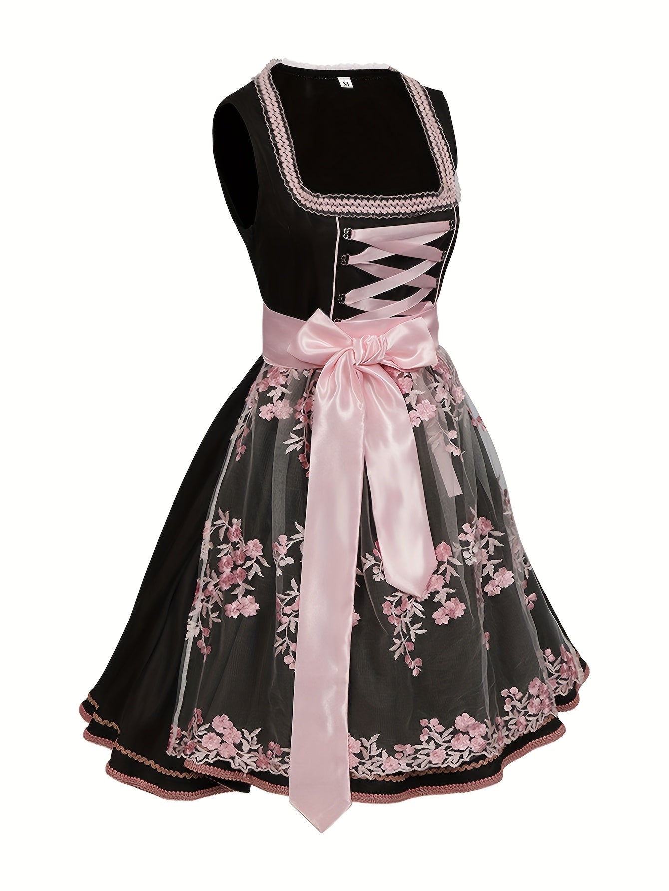 Women's Bavarian Oktoberfest Dirndl Dress with Floral Embroidery