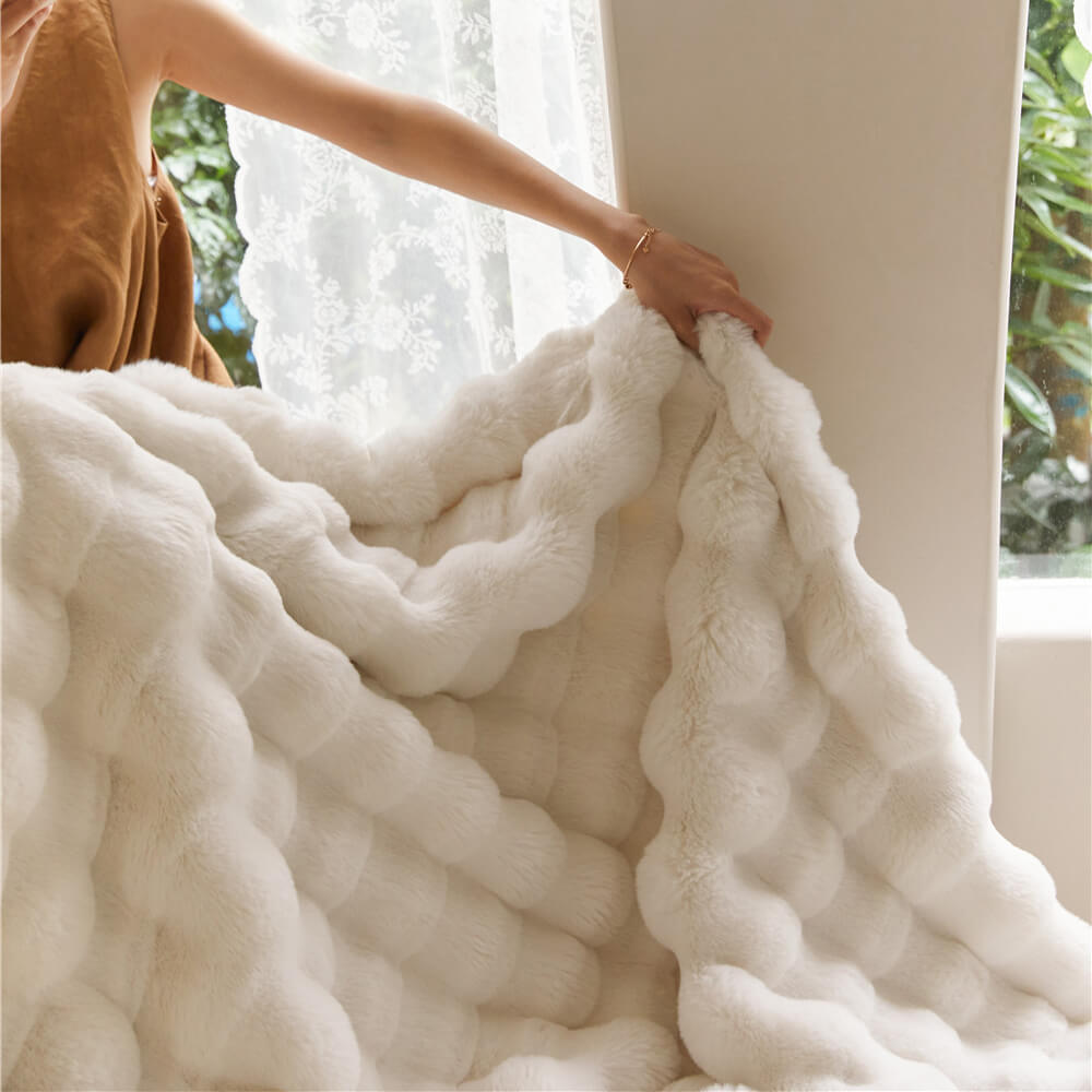 Faux Rabbit Fur Blanket | Double-Layer Plush | Extra Thick Warmth | Hypoallergenic