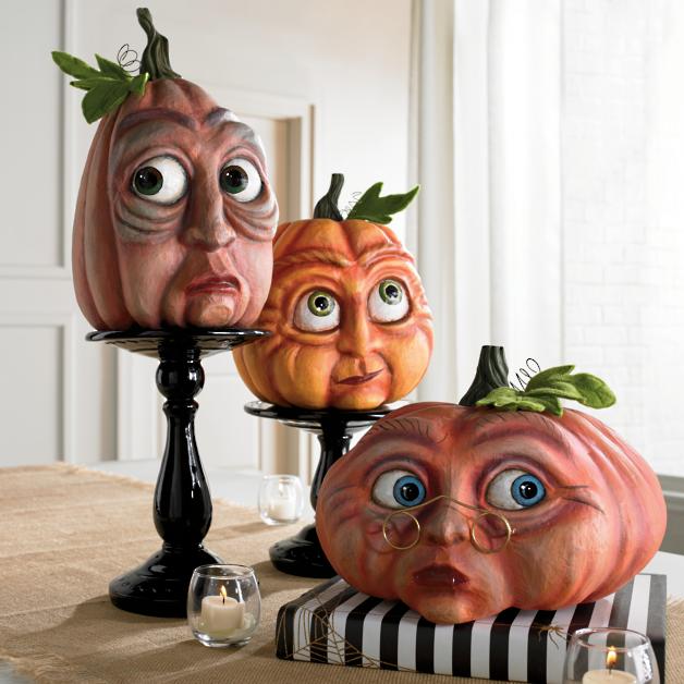 Hand-Painted Resin Halloween Pumpkin Decor with Weighted Base