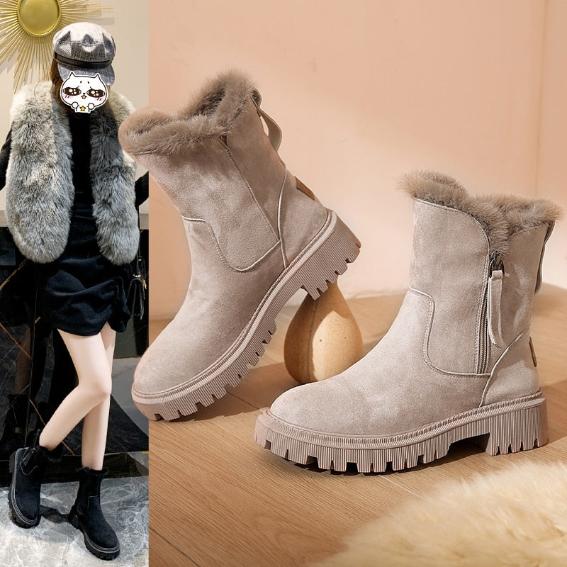 Women’s Ankle Winter Boots | Faux Fur Lining & Side Zipper | Chunky Lug Sole | Warm & Comfortable Fit