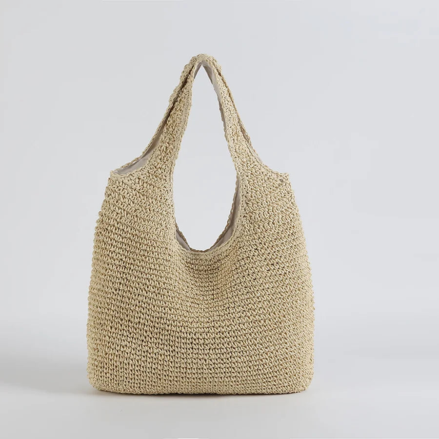 Woven Straw Shoulder Tote Bag | Premium Wicker Material | Large Capacity | Casual & Beach Use