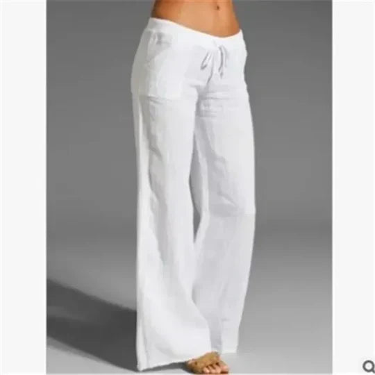 Women’s Linen Wide-Leg Pants | Drawstring Waist & Pockets | Breathable Fabric | Comfortable Fit