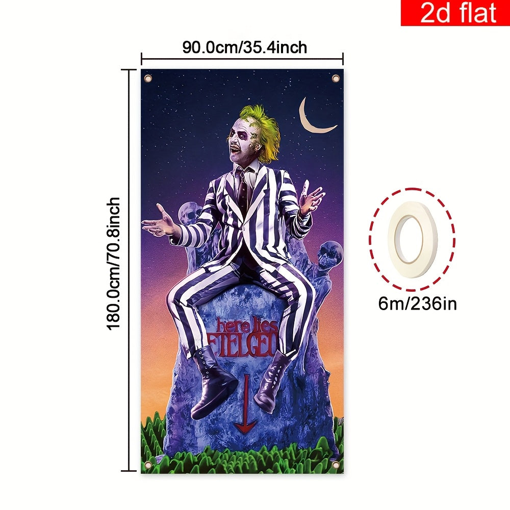 Gothic Clown Halloween Door Banner – Durable Polyester Front Porch Decor