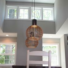 Handcrafted Wooden Pendant Light | Sustainable Wood Sphere Design | Adjustable Hanging Height | Warm Ambient Glow