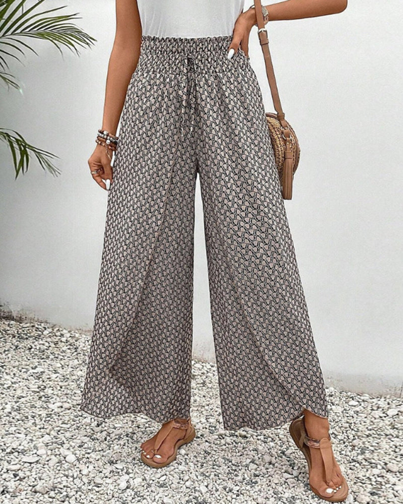 Women’s Wide-Leg Palazzo Pants | Geometric Print | Elastic Waistband & Pockets | Comfortable Fit