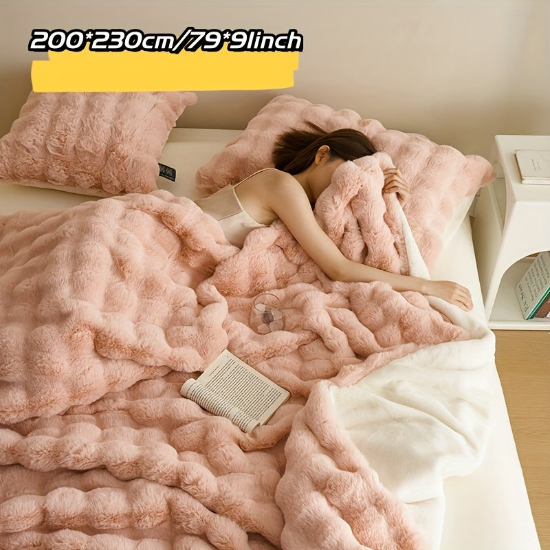 Taavita Double-Sided Faux Rabbit Fleece Blanket – Soft, Warm Blanket for Bedroom, Sofa, and Travel