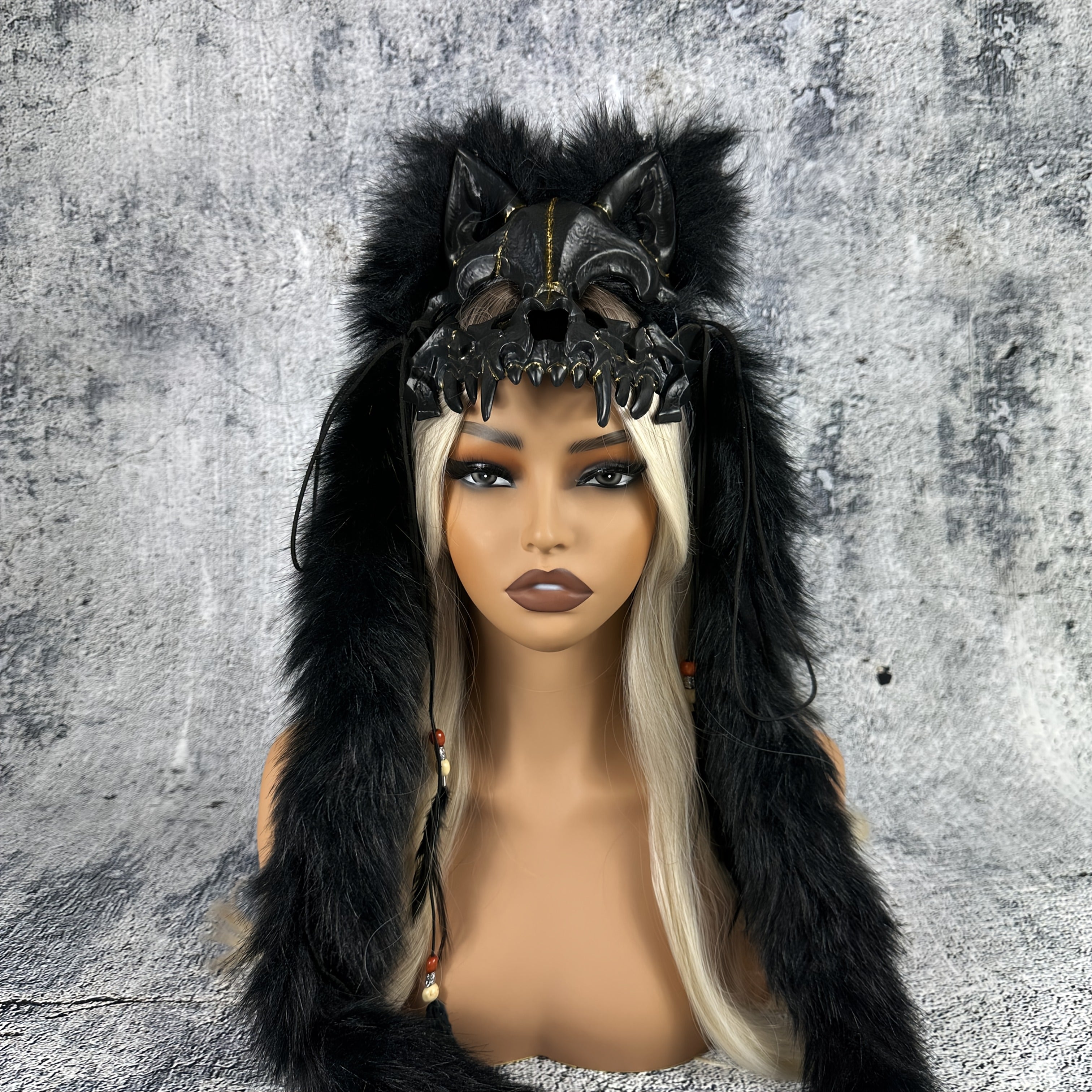 Viking Warrior Werewolf Halloween Mask with Realistic Faux Fur Headpiece