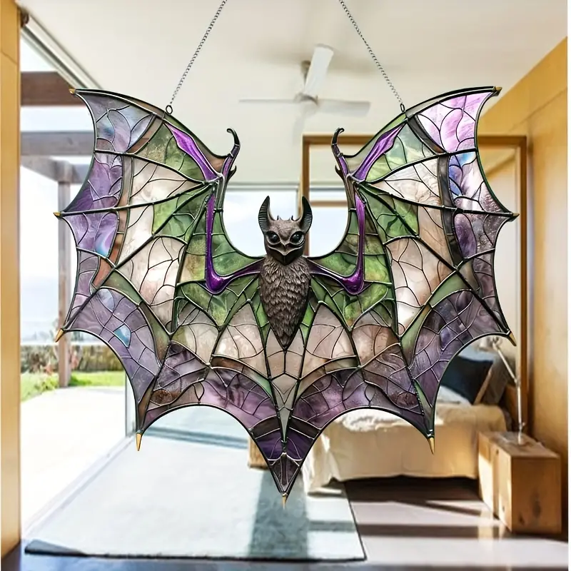 Halloween Purple Acrylic Bat Window Hanging Decor