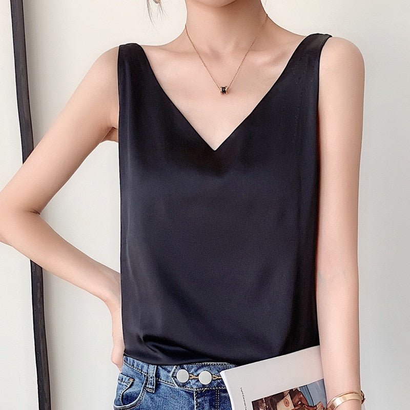 Women’s Satin V-Neck Tank Top | Silky Soft & Stretchable Fabric | Elegant & Breathable | All-Season Wear
