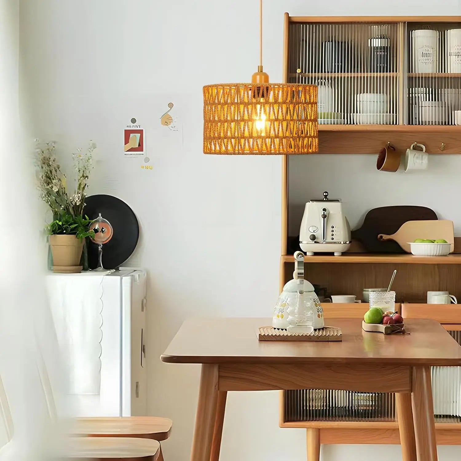 Elara — Handwoven Natural Rattan Pendant Light with Warm Glow