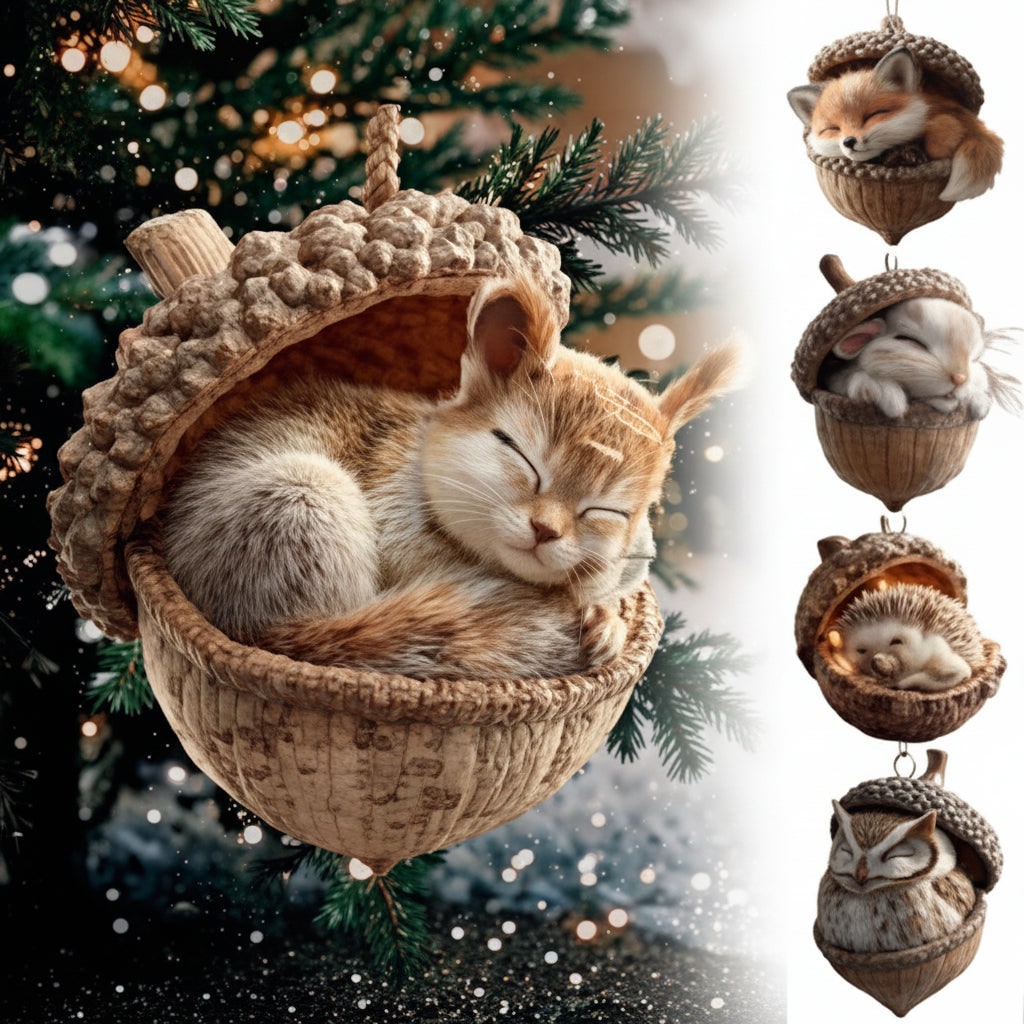Charming Acorn-Cuddled Animal Ornaments for Festive Cheer