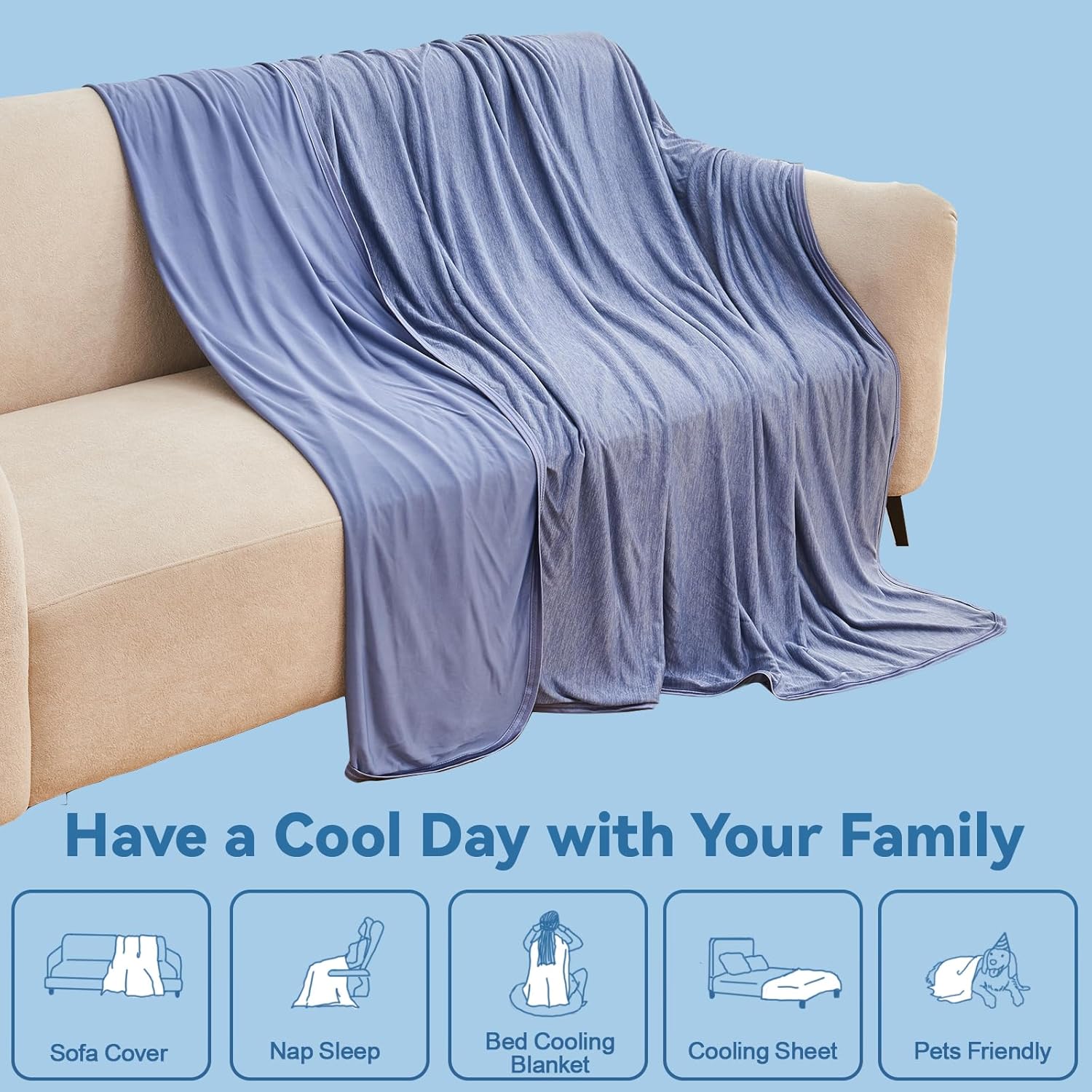 Lightweight Double-Sided Cooling Throw Blanket for Warm Sleepers