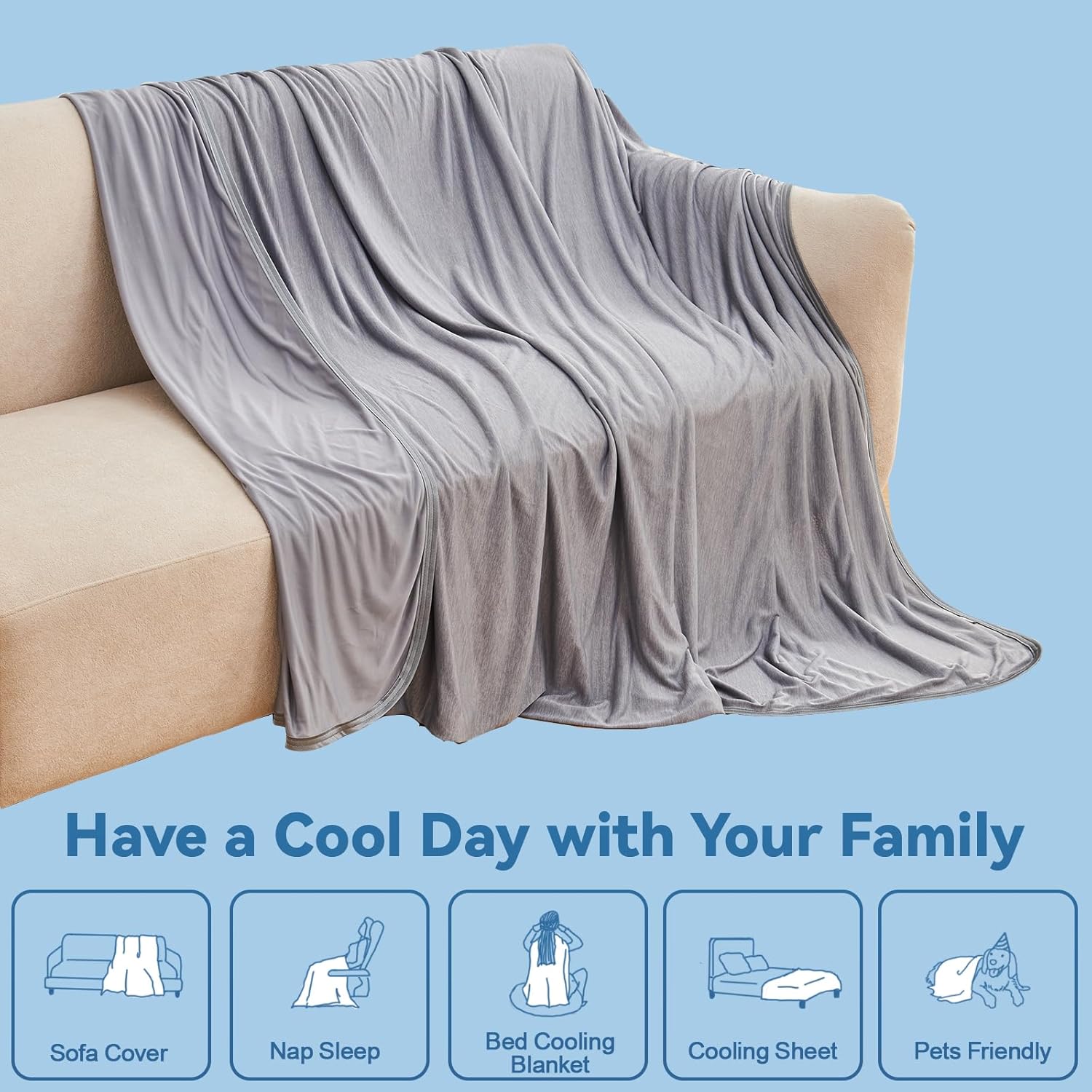 Lightweight Double-Sided Cooling Throw Blanket for Warm Sleepers