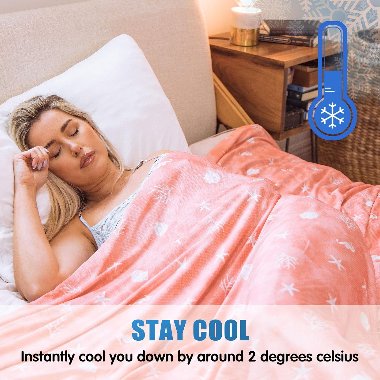 Lightweight Double-Sided Cooling Throw Blanket for Warm Sleepers