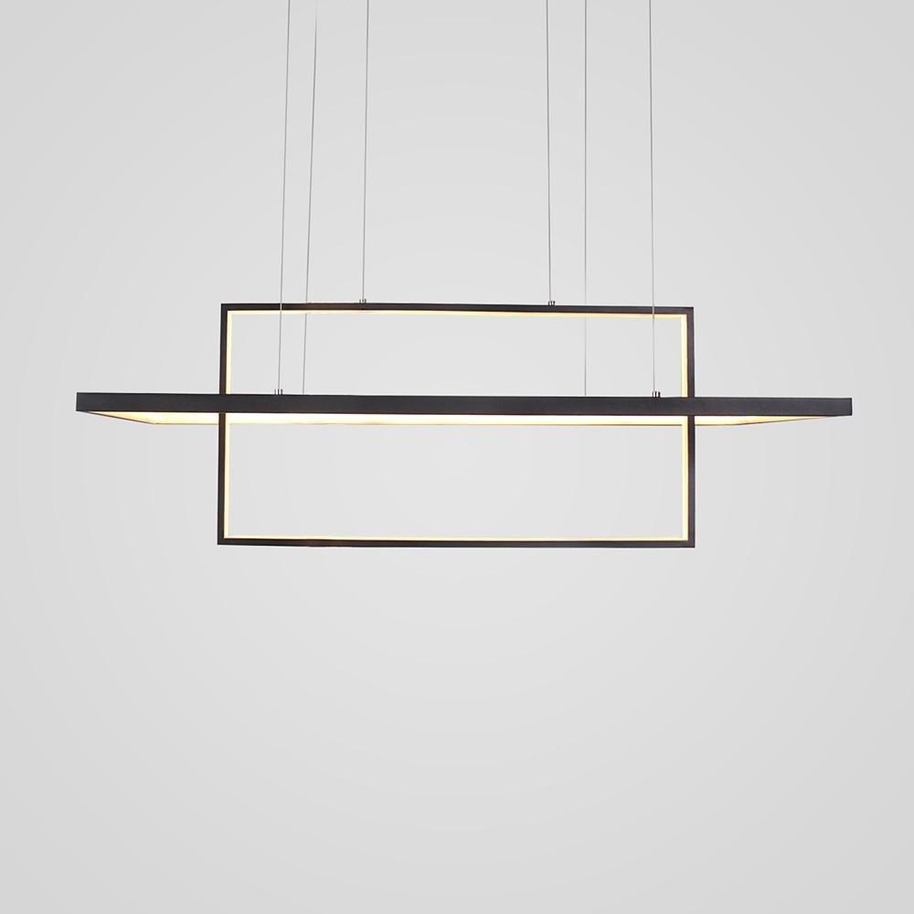 2 Modern Black Rectangular LED Pendant Lights
