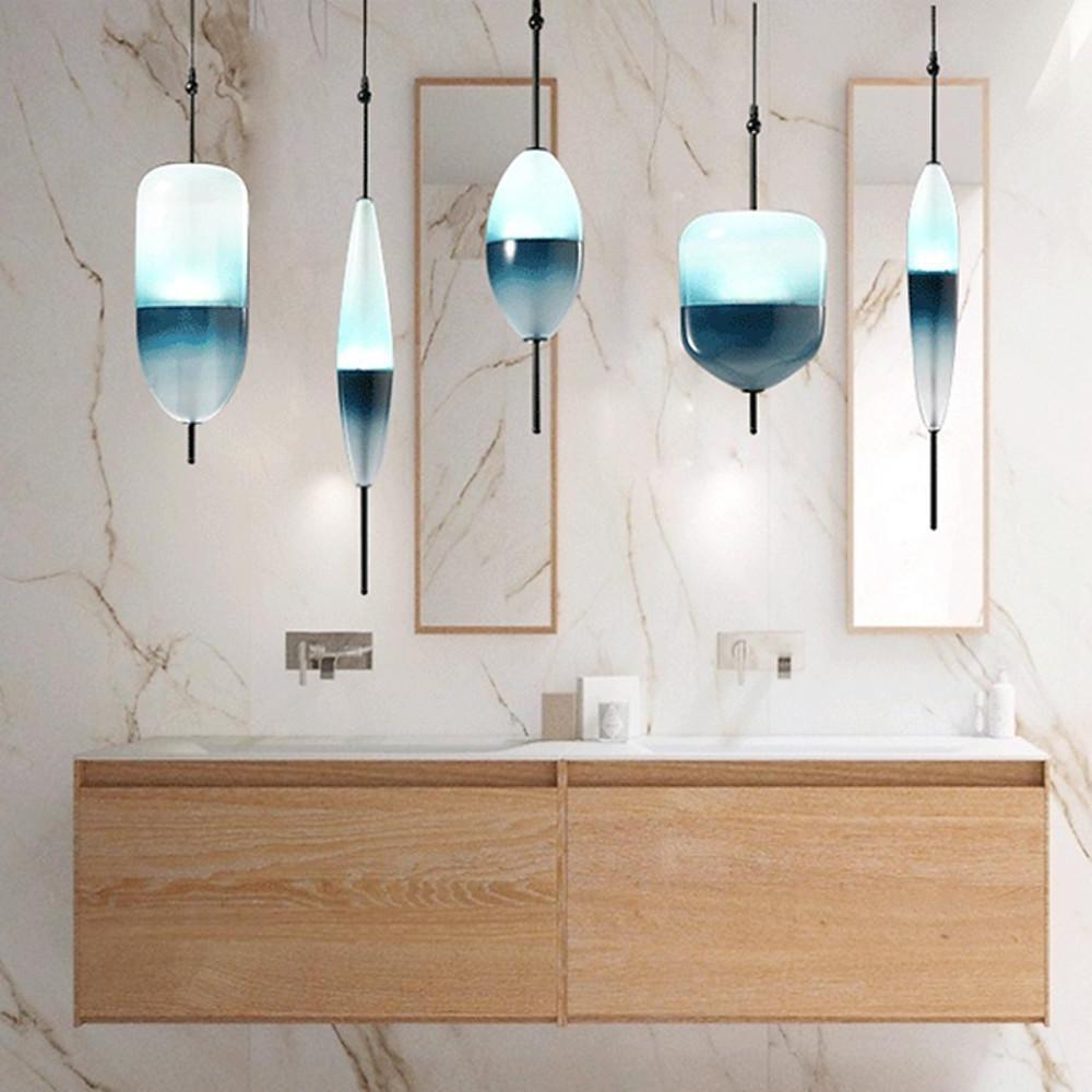 1-Light Gradient Blue Glass Pendant Light Modern Industrial Lamp by Taavita