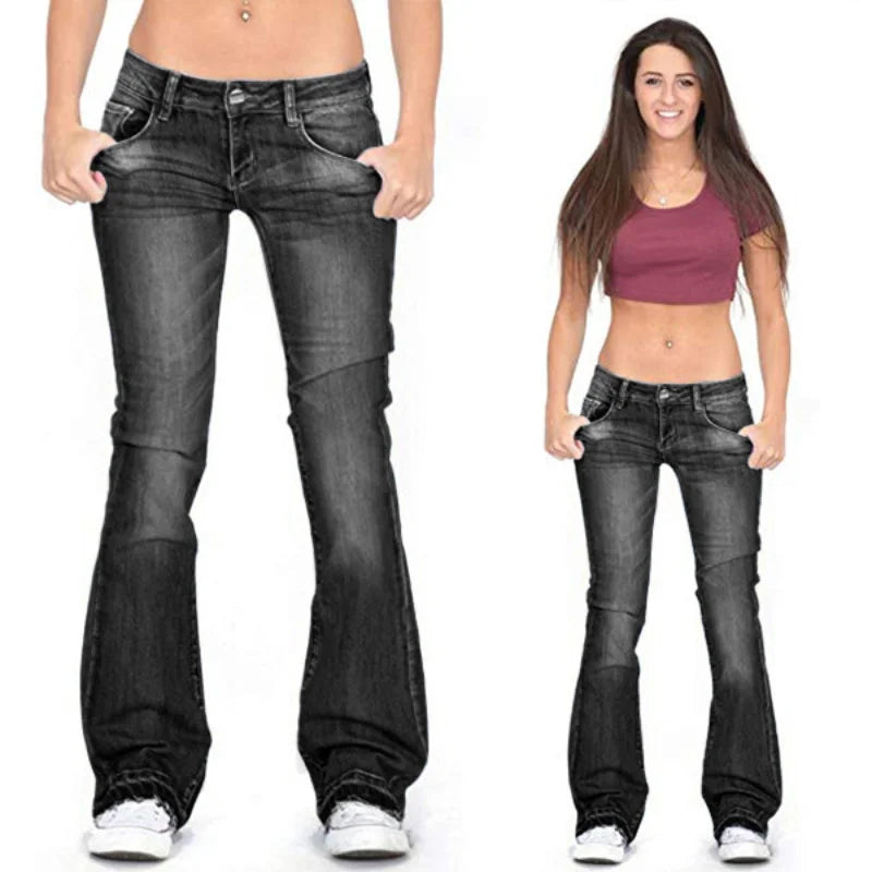 Women’s Low Rise Flared Jeans | Vintage Skinny Bell Bottom | Cotton Blend | Comfortable Fit