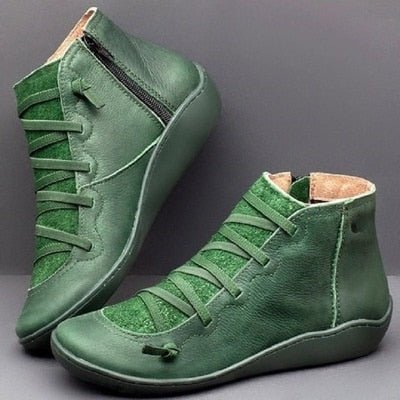 Women’s Ankle Boots | High-Quality PU Leather & Cozy Lining | Side Zipper & Adjustable Laces | Versatile Fashion Colors
