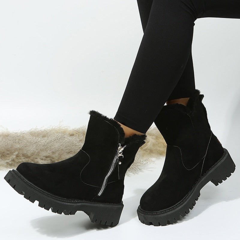 Women’s Winter Boots | Fur-Lined Suede with Side Zipper | Deep Tread Sole for Traction | Water Resistant