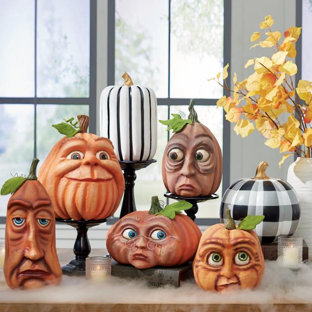 Hand-Painted Resin Halloween Pumpkin Decor with Weighted Base