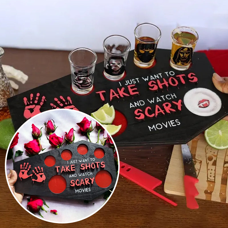 Coffin-Shaped Wooden Shot Glass Tray for Halloween Parties