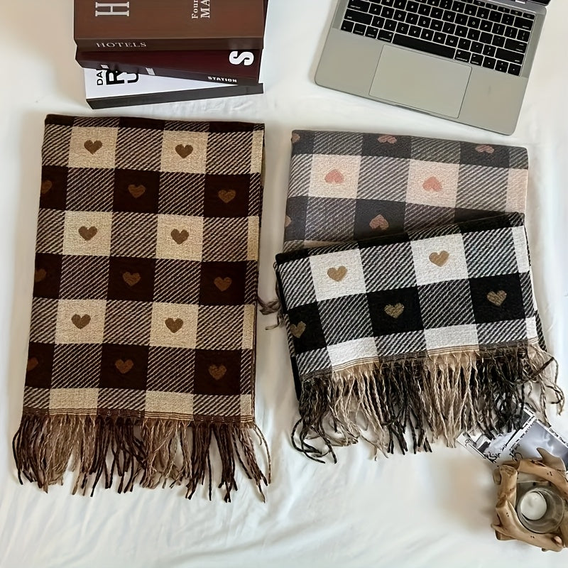 Plaid Knit Scarf | Thick Warm | Cozy Cold-Weather Wear | Polyester