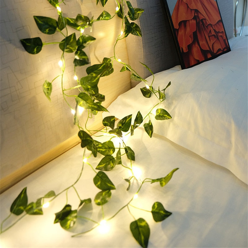 Battery Operated Garden Vine LED String Lights with Artificial Leaf Garland - Ivy, Watermelon, Green Dill, Two Color Ivy Vines - Warm White LED, Indoor/Outdoor, 2M-10M Lengths
