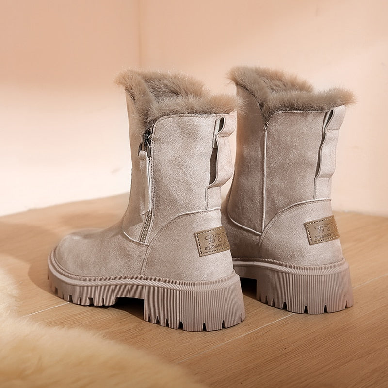Women’s Ankle Winter Boots | Faux Fur Lining & Side Zipper | Chunky Lug Sole | Warm & Comfortable Fit