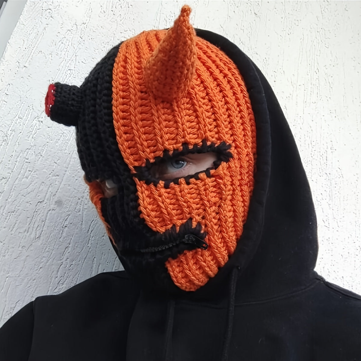 Halloween Horned Blood-Stained Mask with Comfortable Stretchy Beanie Fit