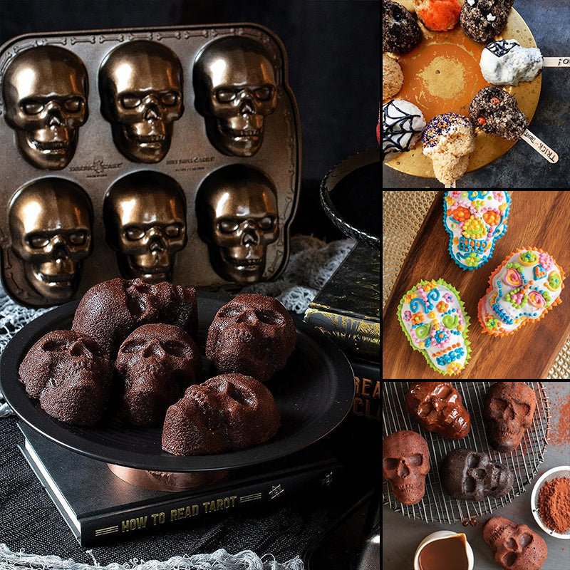3D Skull Cake Mold for Halloween Baking - Durable Aluminum Design