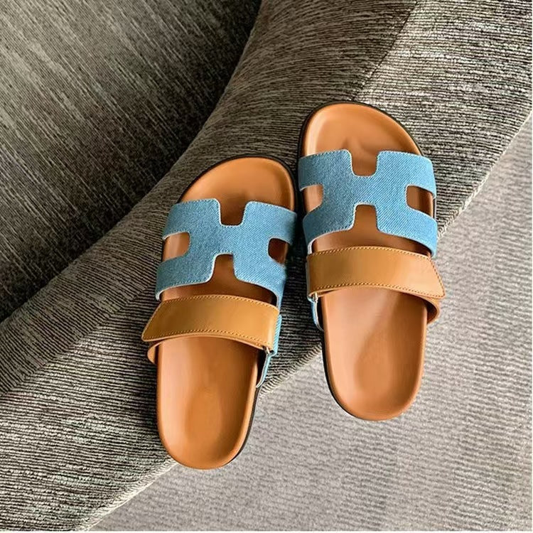 Women’s Slip-On Sandals | Dual Wide Straps with H-Cutout Design | Premium Soft Materials | Comfortable Fit