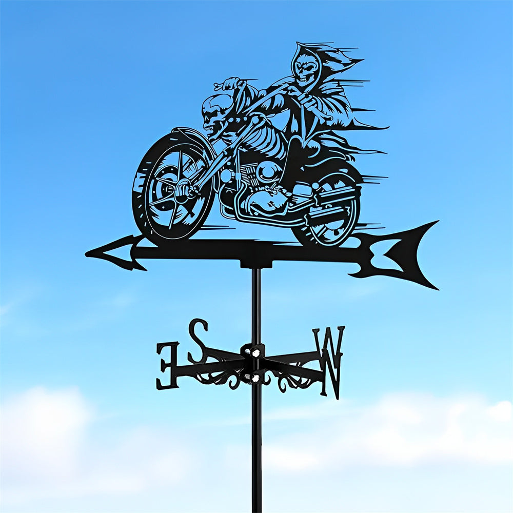 Skull Motorcycle Halloween Weathervane Stainless Steel Outdoor Decor