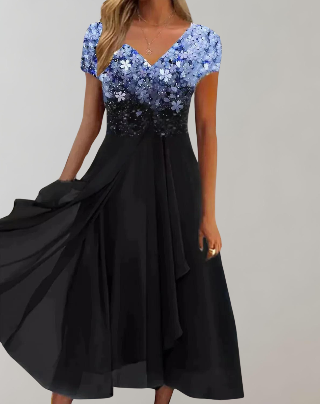 Women’s Evening Gown | Shiny Embellished Bodice & Flowing Chiffon Skirt | Multiple Colors