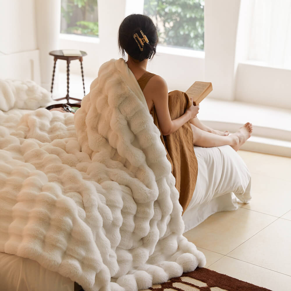 Faux Rabbit Fur Blanket | Double-Layer Plush | Extra Thick Warmth | Hypoallergenic