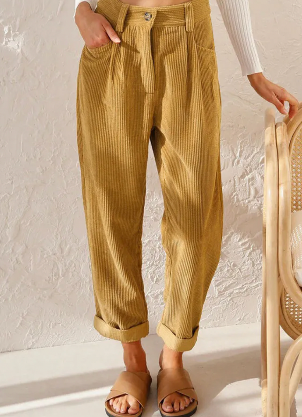Women’s Corduroy Pants | Loose Fit with Rolled Cuffs | Cotton-Polyester Blend | Comfortable Everyday Wear