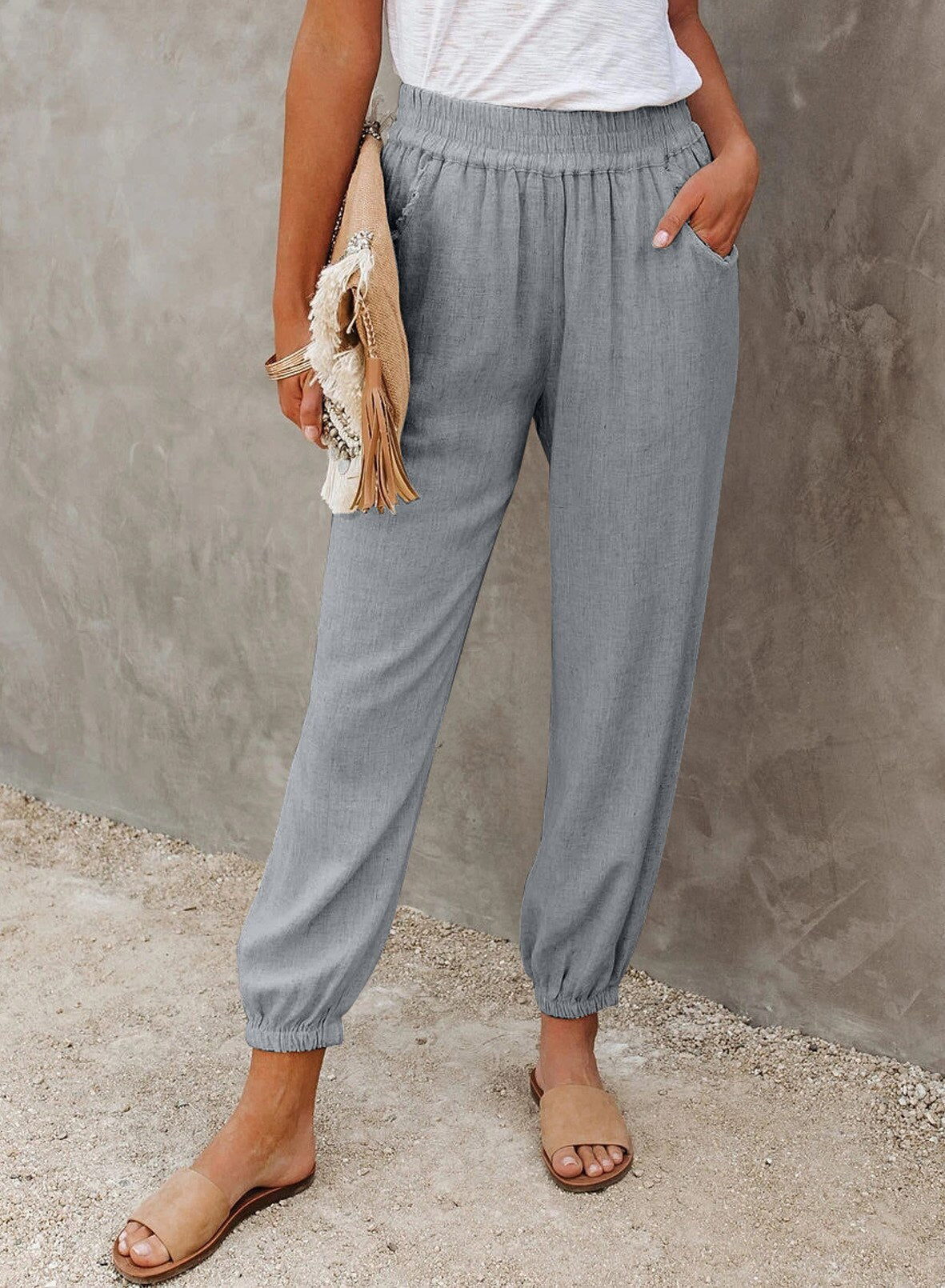 Women’s Pants | Loose Fit & Breathable Fabric | Elastic Waistband & Cuffed Ankles | Comfortable Everyday Wear