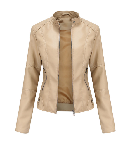 Women’s Leather Jacket | Mao Collar Design | PU Leather & Polyester Lining | Comfortable Fit