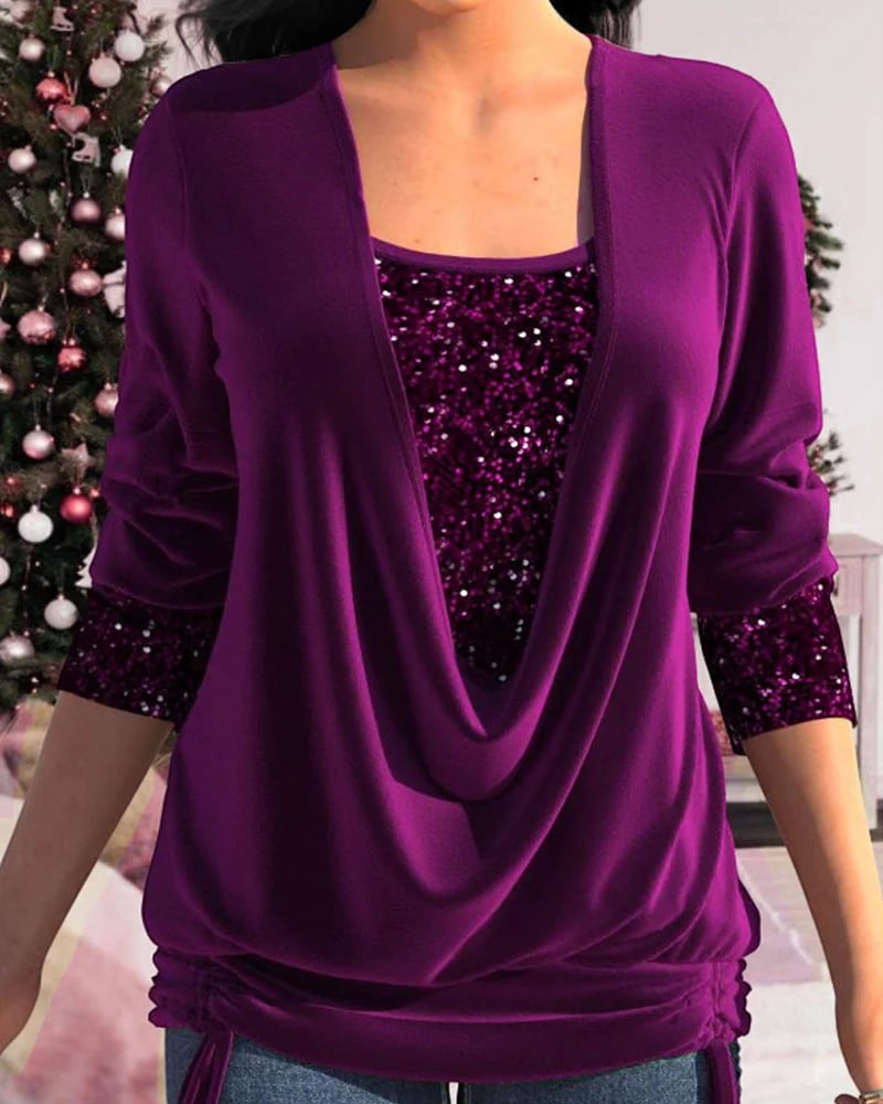 Women’s Long Sleeve Shirt | Loose Fit with Sequin Pattern | Wrinkle-Free Fabric | Versatile Wear