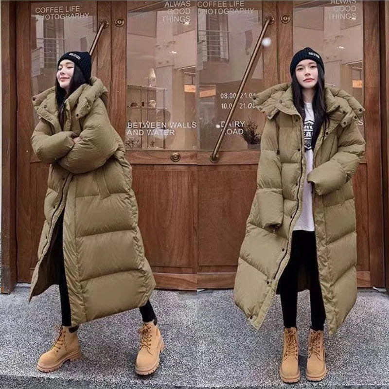 Women’s Long Hooded Down Coat | Lightweight Insulated Puffer | Oversized Fit | Warm Winter Outerwear
