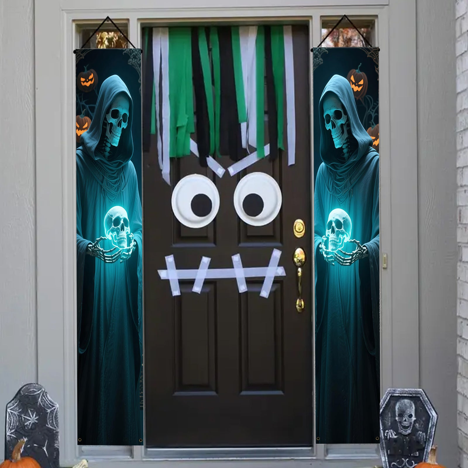 Halloween Skeleton Hanging Banners for Door & Wall Décor, Polyester