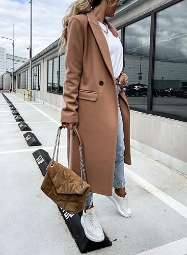 Women’s Long Double-Breasted Overcoat | Warm Polyester Fabric | Classic Lapels & Flap Pockets | Below Knee Length