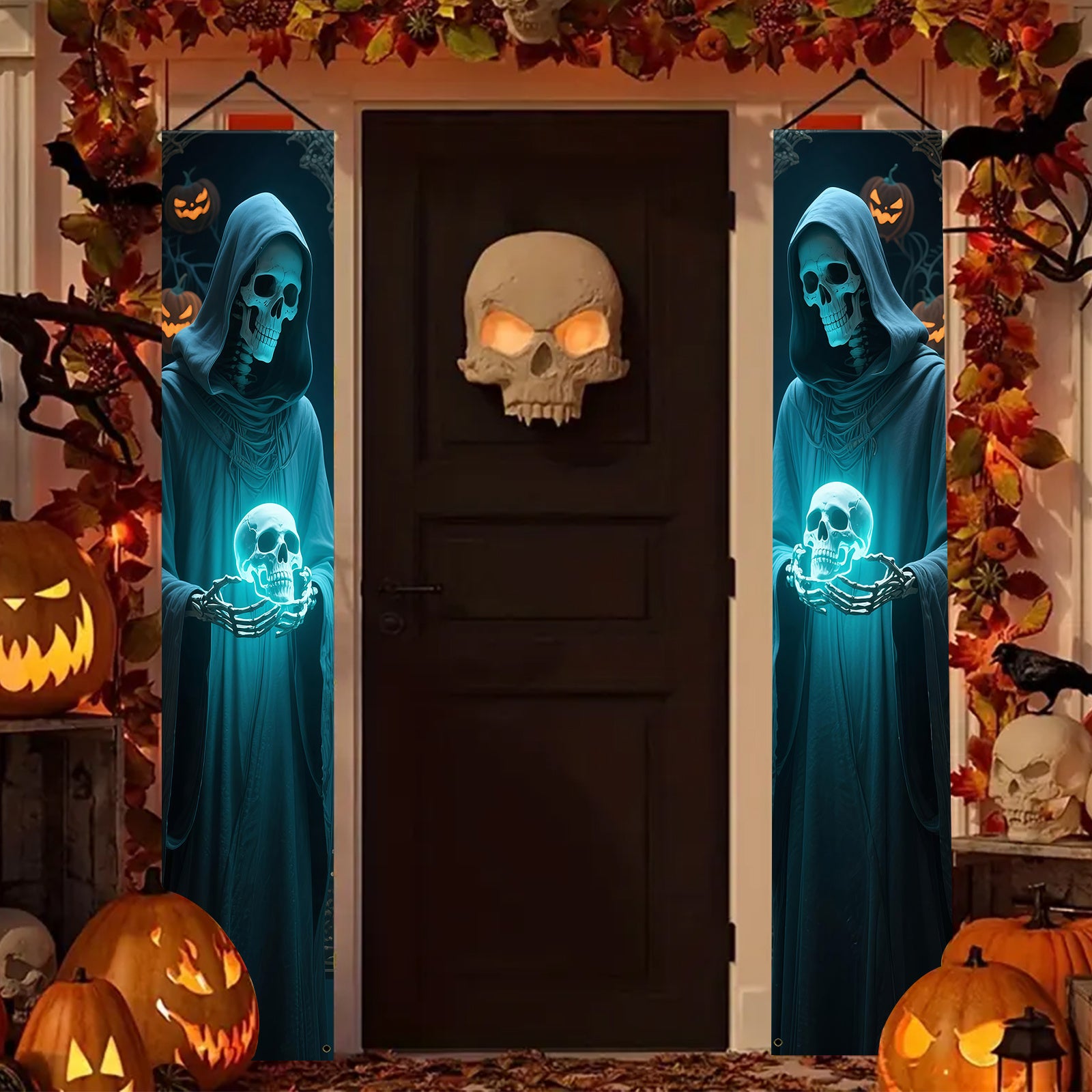 Halloween Skeleton Hanging Banners for Door & Wall Décor, Polyester
