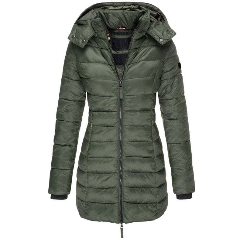Women's Hooded Down Jacket | Quilted Longline Design | Premium Down Insulation | Warm Weather Protection