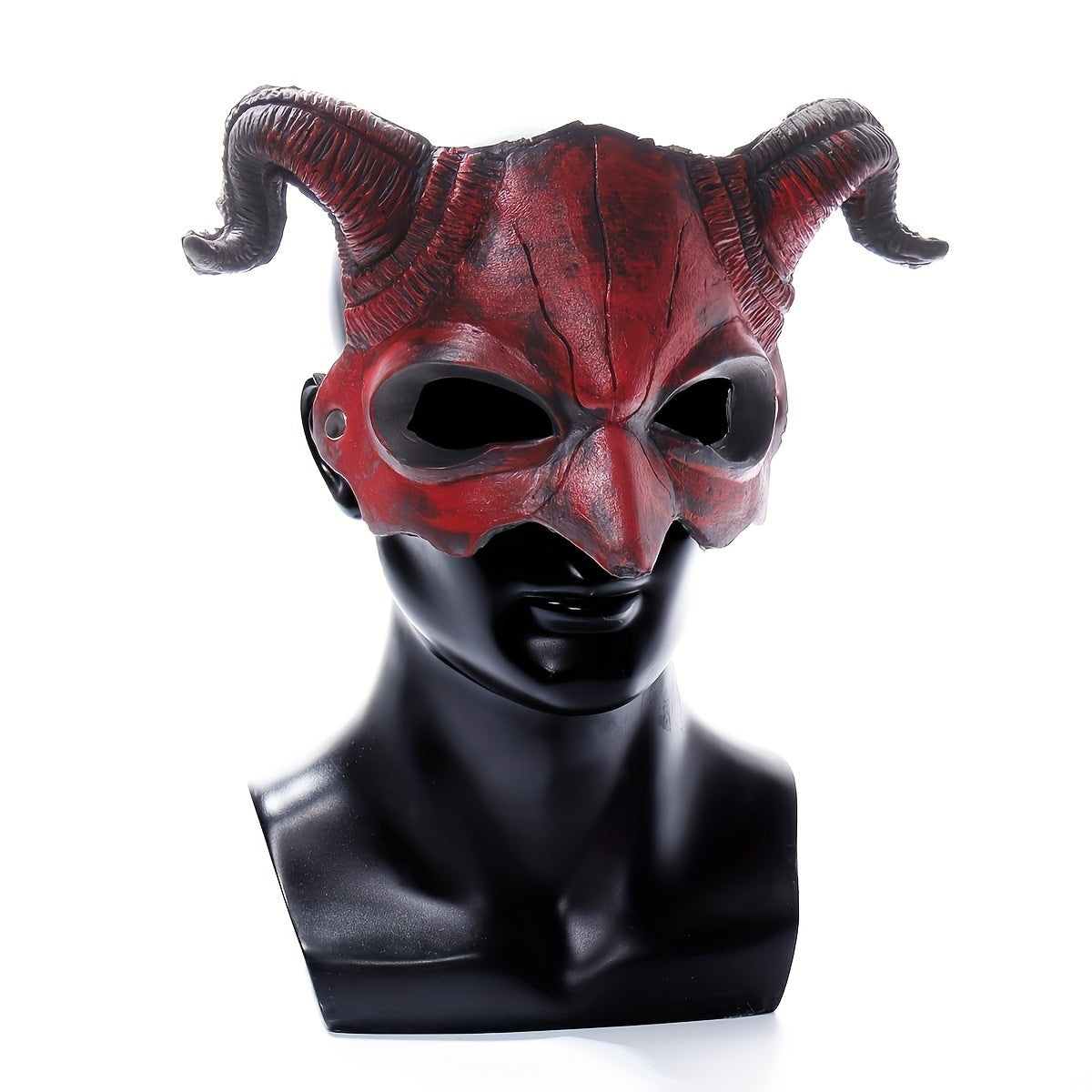 Red Demon Half Face Halloween Mask with Horns, Latex Costume Accessory