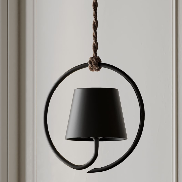 Rechargeable Pendant Light | Circular Ring Frame & Cone Shade | Aluminum & Iron | Warm Ambient Lighting