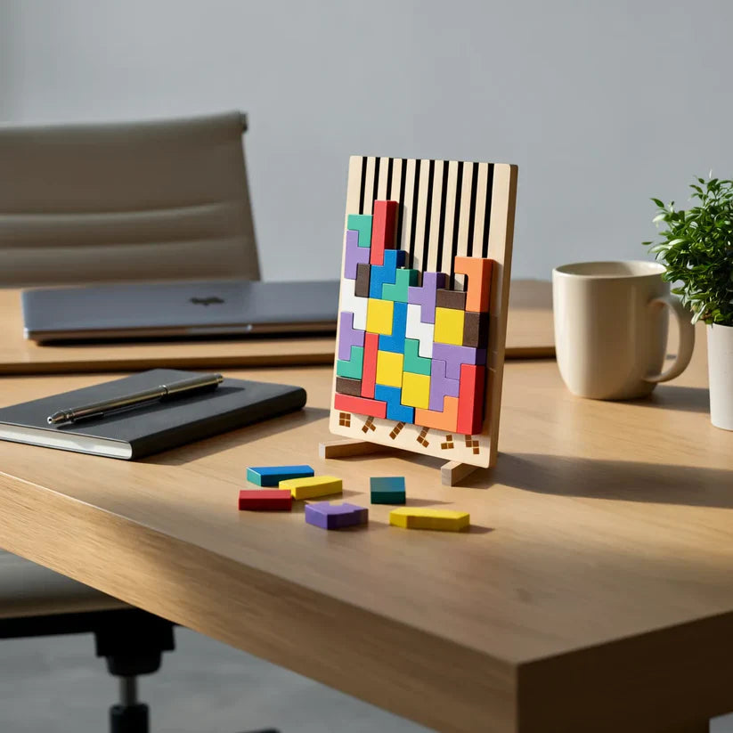 Tetris-Inspired Wooden Puzzle Board – Ideal Desk Brain Teaser