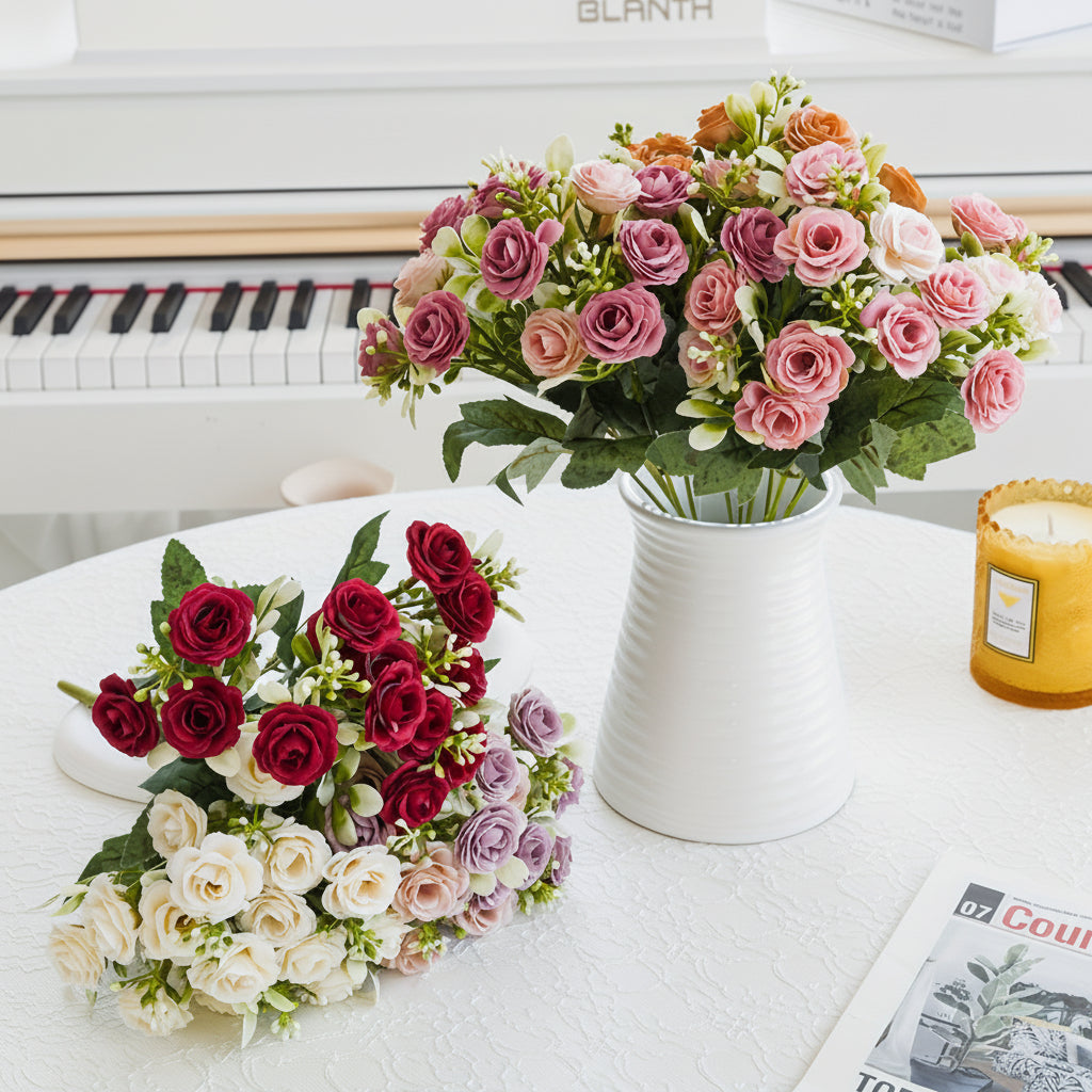 Charming Hanging Rose Basket with Faux Blooms for Outdoor Elegance