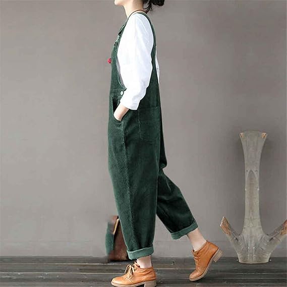 Women’s Sleeveless Corduroy Jumpsuit | Loose Fit with Pockets | Durable Fabric | Casual Comfort