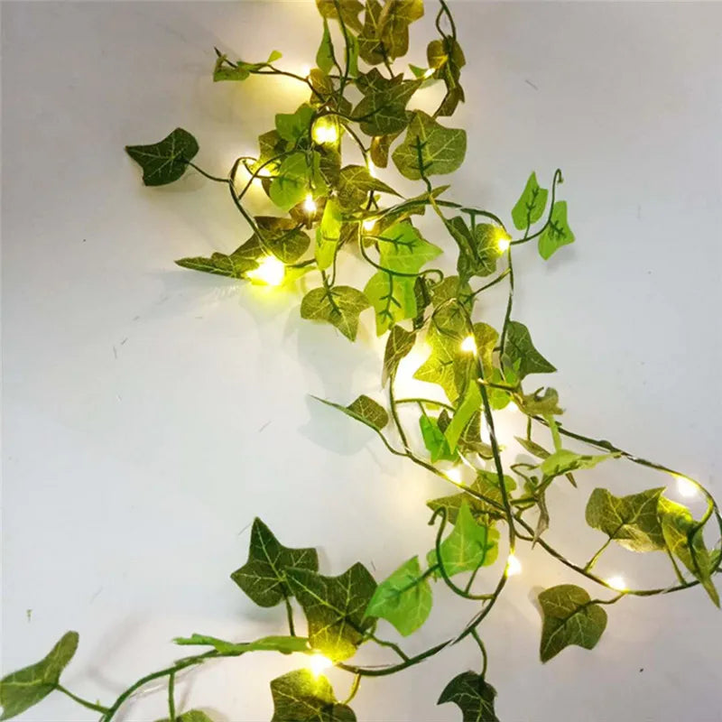 Battery Operated Garden Vine LED String Lights with Artificial Leaf Garland - Ivy, Watermelon, Green Dill, Two Color Ivy Vines - Warm White LED, Indoor/Outdoor, 2M-10M Lengths