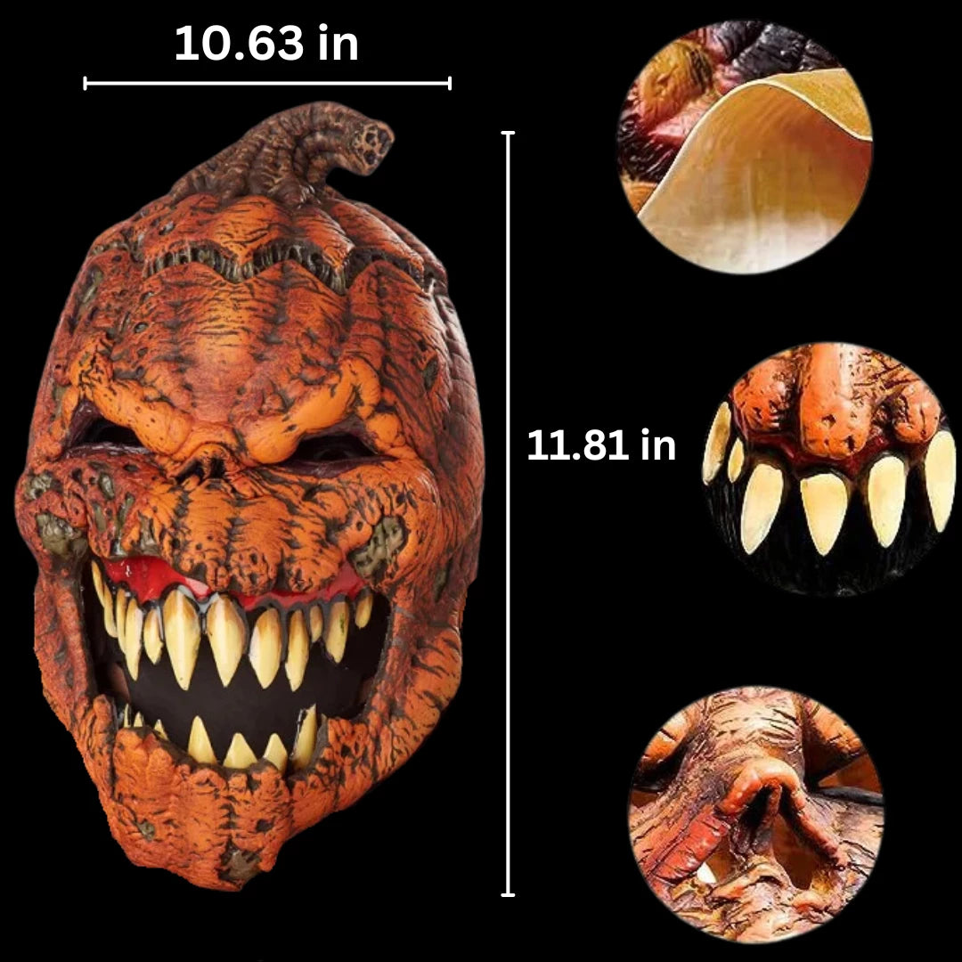 Halloween Pumpkin Face Mask with Movable Jaw - Realistic Latex Costume